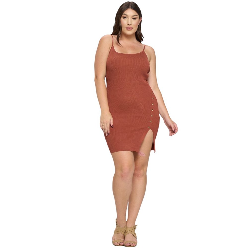 Talent PLUS Plus Size Ribbed Button Detail Bodycon Dress